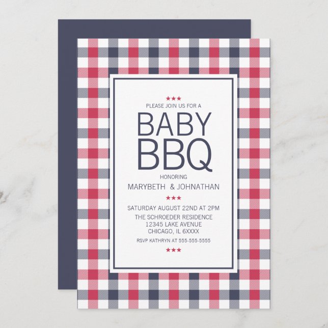 Invitación Baby Shower Preppy Red, White & Blue BB (Anverso / Reverso)