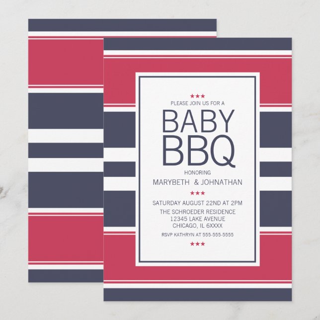 Invitación Baby Shower Preppy Red, White & Blue BB (Anverso / Reverso)