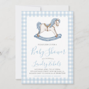 Invitación Baby Shower Preppy Rocke Horse Blue Boy