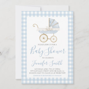 Invitación Baby Shower Preppy Southern Blue Boy Carrito