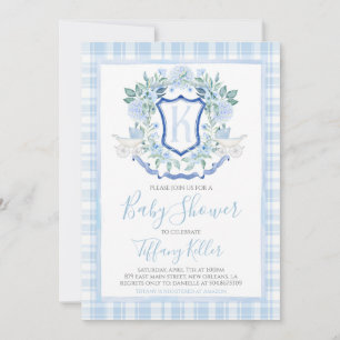 Invitación Baby Shower Preppy Southern Blue Boy Carrito