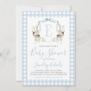 Invitación Baby Shower Preppy Southern Blue Boy Deer Hunter