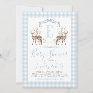 Invitación Baby Shower Preppy Southern Blue Boy Deer Hunter