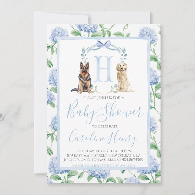 Invitación Baby Shower Preppy Southern Blue Boy Dog (Anverso)