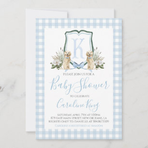 Invitación Baby Shower Preppy Southern Blue Boy Dog