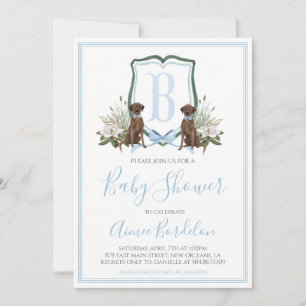 Invitación Baby Shower Preppy Southern Blue Boy Dog