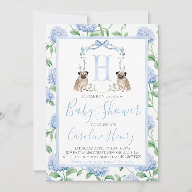 Invitación Baby Shower Preppy Southern Blue Boy Dog (Subido por el creador)