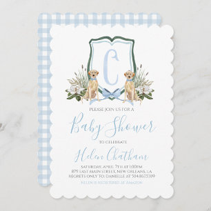 Invitación Baby Shower Preppy Southern Blue Boy Dog