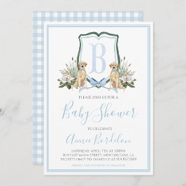 Invitación Baby Shower Preppy Southern Blue Boy Dog