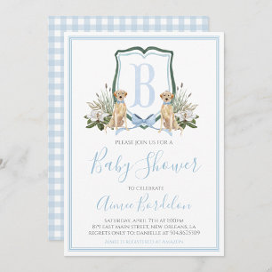 Invitación Baby Shower Preppy Southern Blue Boy Dog
