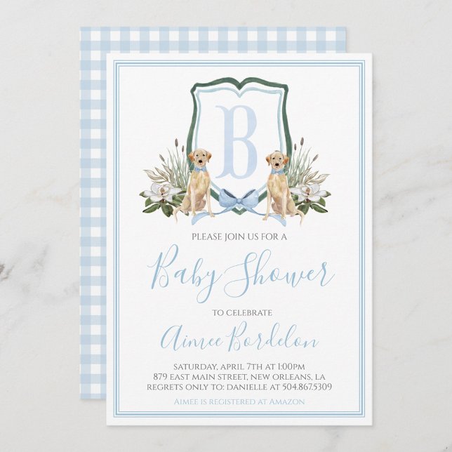 Invitación Baby Shower Preppy Southern Blue Boy Dog (Subido por el creador)