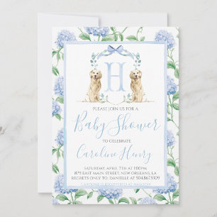 Invitación Baby Shower Preppy Southern Blue Boy Dog