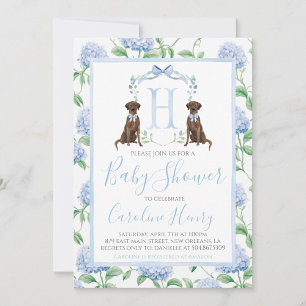 Invitación Baby Shower Preppy Southern Blue Boy Dog