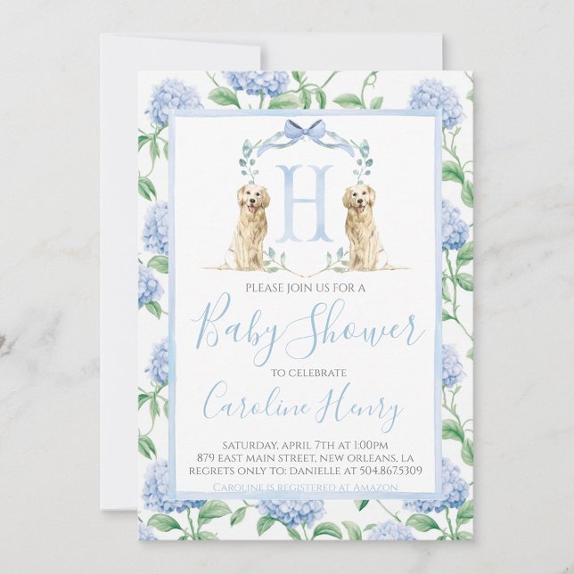 Invitación Baby Shower Preppy Southern Blue Boy Dog (Subido por el creador)