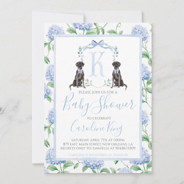 Invitación Baby Shower Preppy Southern Blue Boy Dog (Subido por el creador)