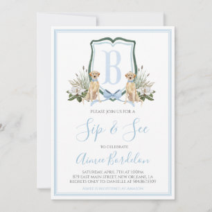 Invitación Baby Shower Preppy Southern Blue Boy Dog