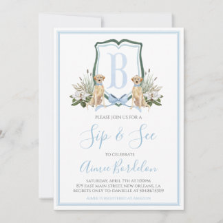 Invitación Baby Shower Preppy Southern Blue Boy Dog