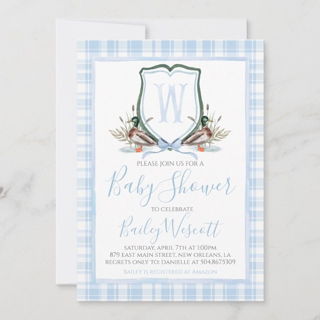 Invitación Baby Shower Preppy Southern Blue Boy Duck (Subido por el creador)