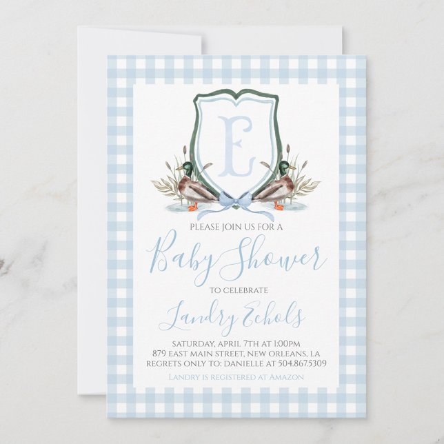 Invitación Baby Shower Preppy Southern Blue Boy Duck (Subido por el creador)