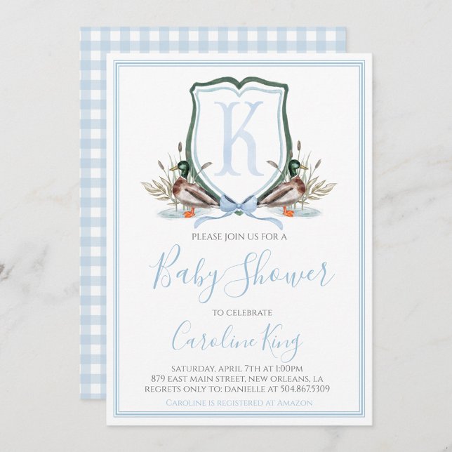 Invitación Baby Shower Preppy Southern Blue Boy Duck (Subido por el creador)
