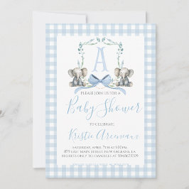 Invitación Baby Shower Preppy Southern Blue Boy Elephant