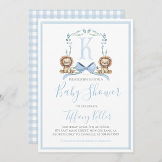 Invitación Baby Shower Preppy Southern Blue Boy Lion