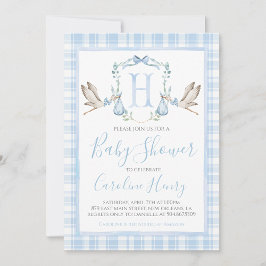 Invitación Baby Shower Preppy Southern Blue Boy Stork