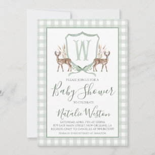 Invitación Baby Shower Preppy Southern Deer Sage Green Boy