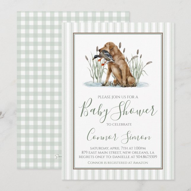 Invitación Baby Shower Preppy Southern Duck Hunter (Anverso / Reverso)