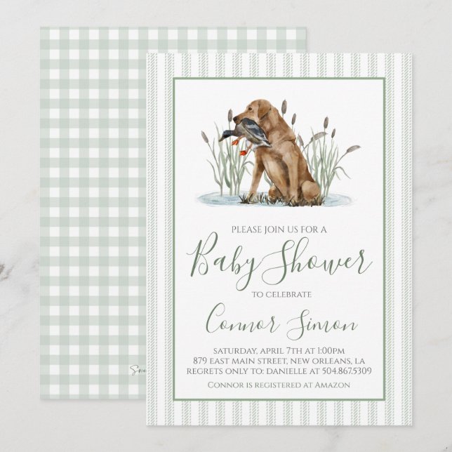 Invitación Baby Shower Preppy Southern Duck Hunter (Anverso / Reverso)
