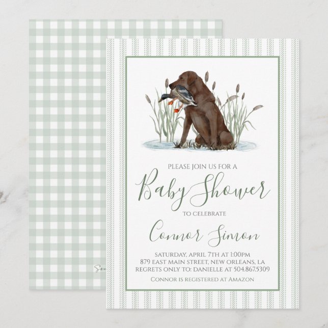 Invitación Baby Shower Preppy Southern Duck Hunter (Anverso / Reverso)
