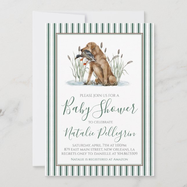 Invitación Baby Shower Preppy Southern Duck Hunter (Anverso)