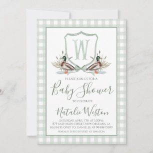 Invitación Baby Shower Preppy Southern Duck Sage Green Boy