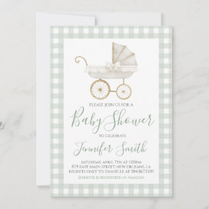 Invitación Baby Shower Preppy Southern Green Boy Carrito