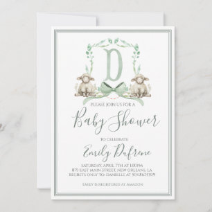 Invitación Baby Shower Preppy Southern Sage Boy Lamb