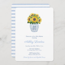 Baby Shower Preppy Sunflowers Blue And White Vase