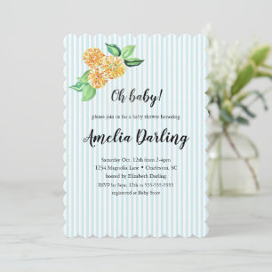 Invitación Baby Shower Preppy Yellow Flower Stripe