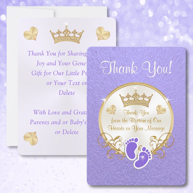 Invitación Baby Shower Princesa de oro morado Gracias Cartas (Subido por el creador)