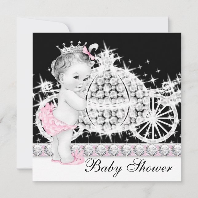 Invitación Baby Shower Princesa Rosa de Caballo y Carrito (Anverso)