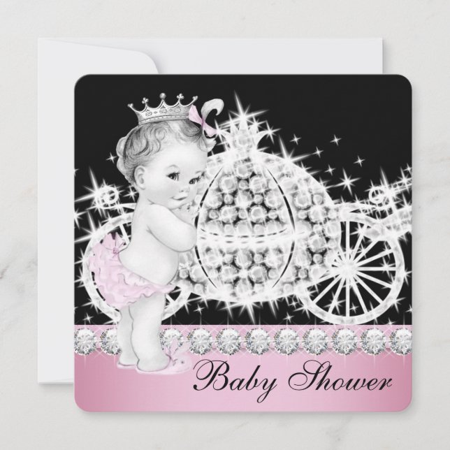 Invitación Baby Shower Princesa Rosa de Caballo y Carrito (Anverso)