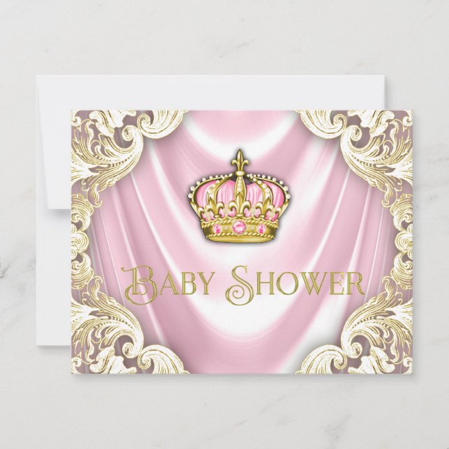 Invitación Baby Shower Princesa rosa y dorada (Anverso)