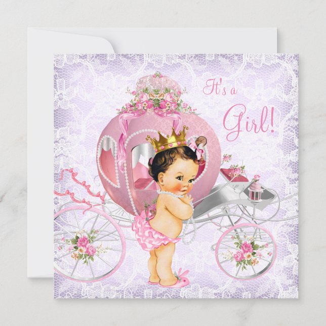 Invitación Baby Shower Princesa rosa y morada (Anverso)