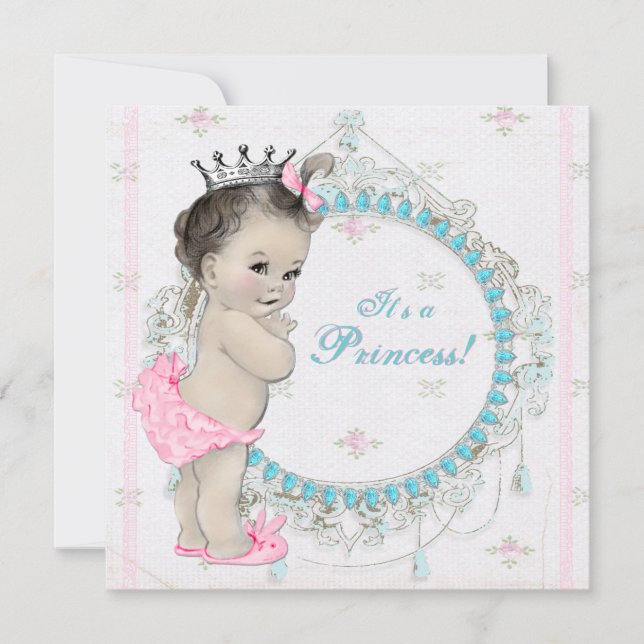 Invitación Baby Shower Princesa rosa y Verde azulada azul de  (Anverso)
