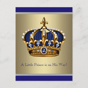 Invitación Baby Shower Príncipe de la Corona Azul y Oro