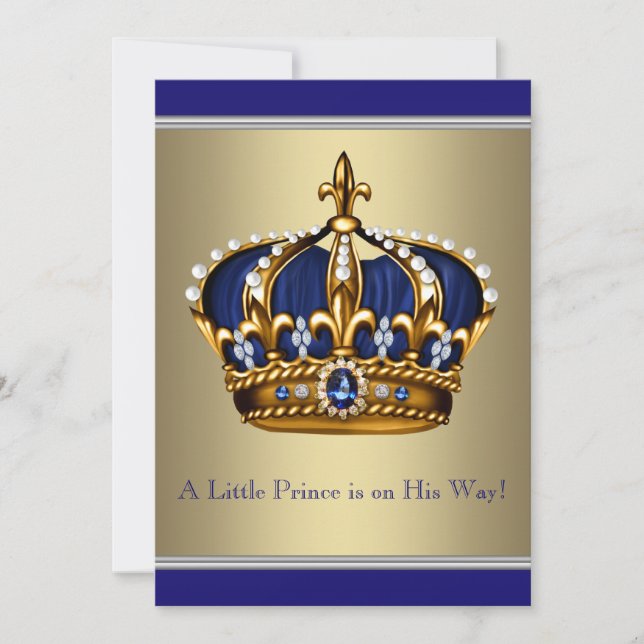 Invitación Baby Shower Príncipe de la Corona Azul y Oro (Anverso)