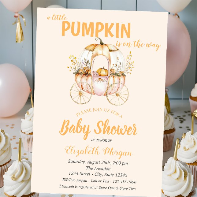Invitación Baby Shower punteado con portaequipajes de calabaz (Subido por el creador)