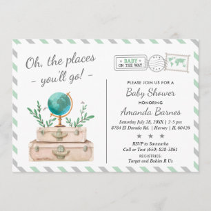 Invitación Baby Shower, punto de aventura de viaje neutro en 