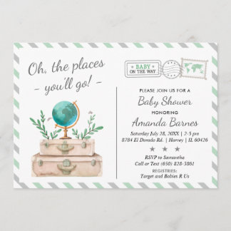 Invitación Baby Shower, punto de aventura de viaje neutro en