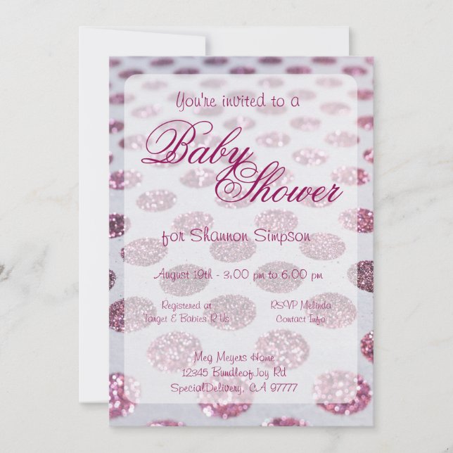 Invitación Baby Shower | Puntos rosados de polka (Anverso)