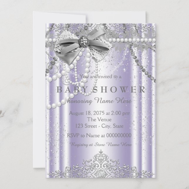 Invitación Baby Shower Purple and Grey Pearl (Anverso)